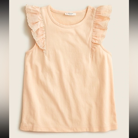 JCrew Crewcuts Girls' eyelet ruffle-sleeve tank in Misty Apricot XXS (2-3) NWT - Picture 1 of 2